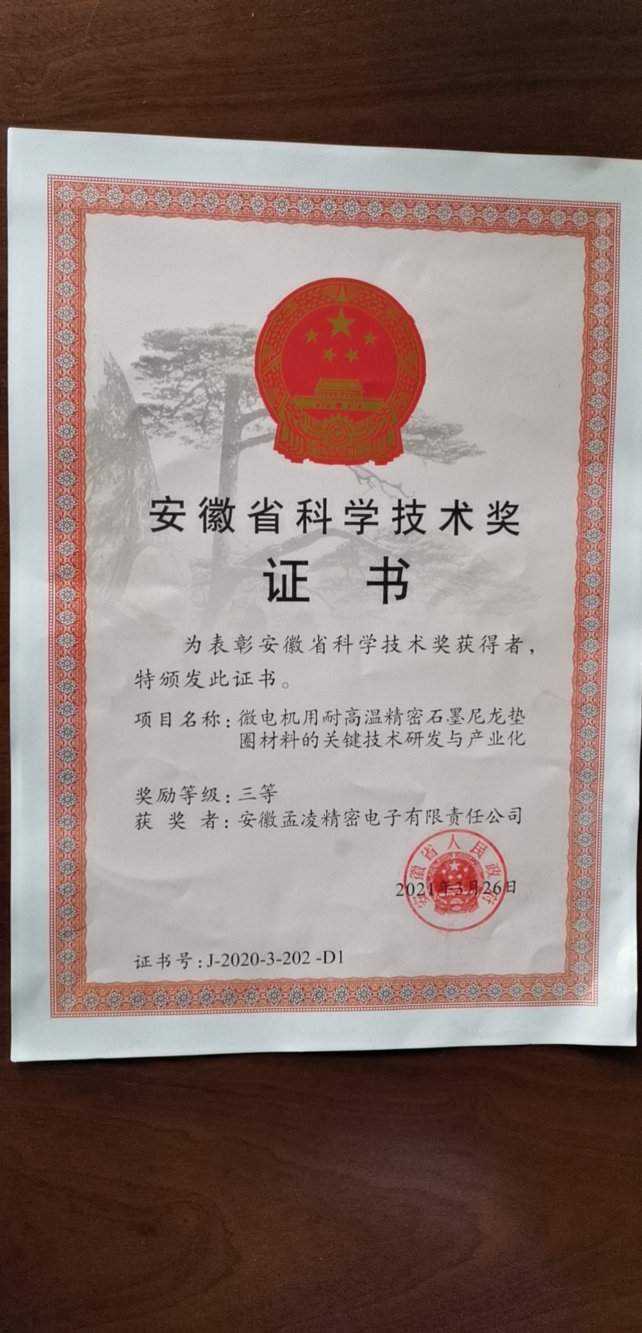 安徽省科技進(jìn)步獎(jiǎng)